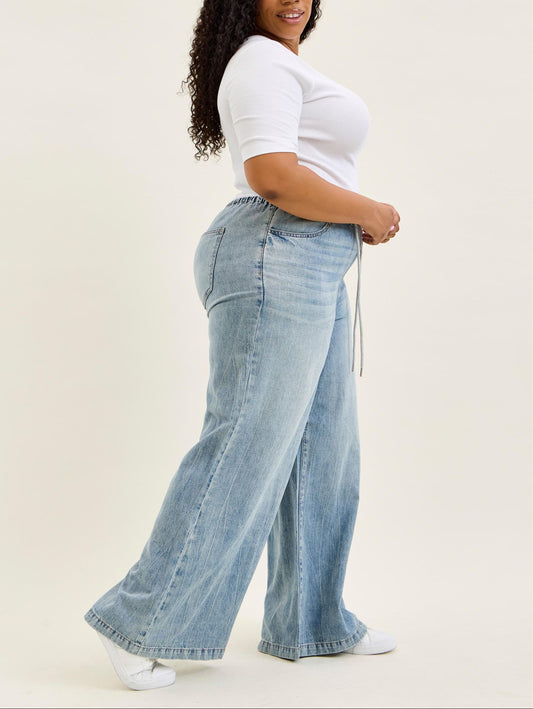 30" Judy Blue HW Drawstring Featherweight Palazzo