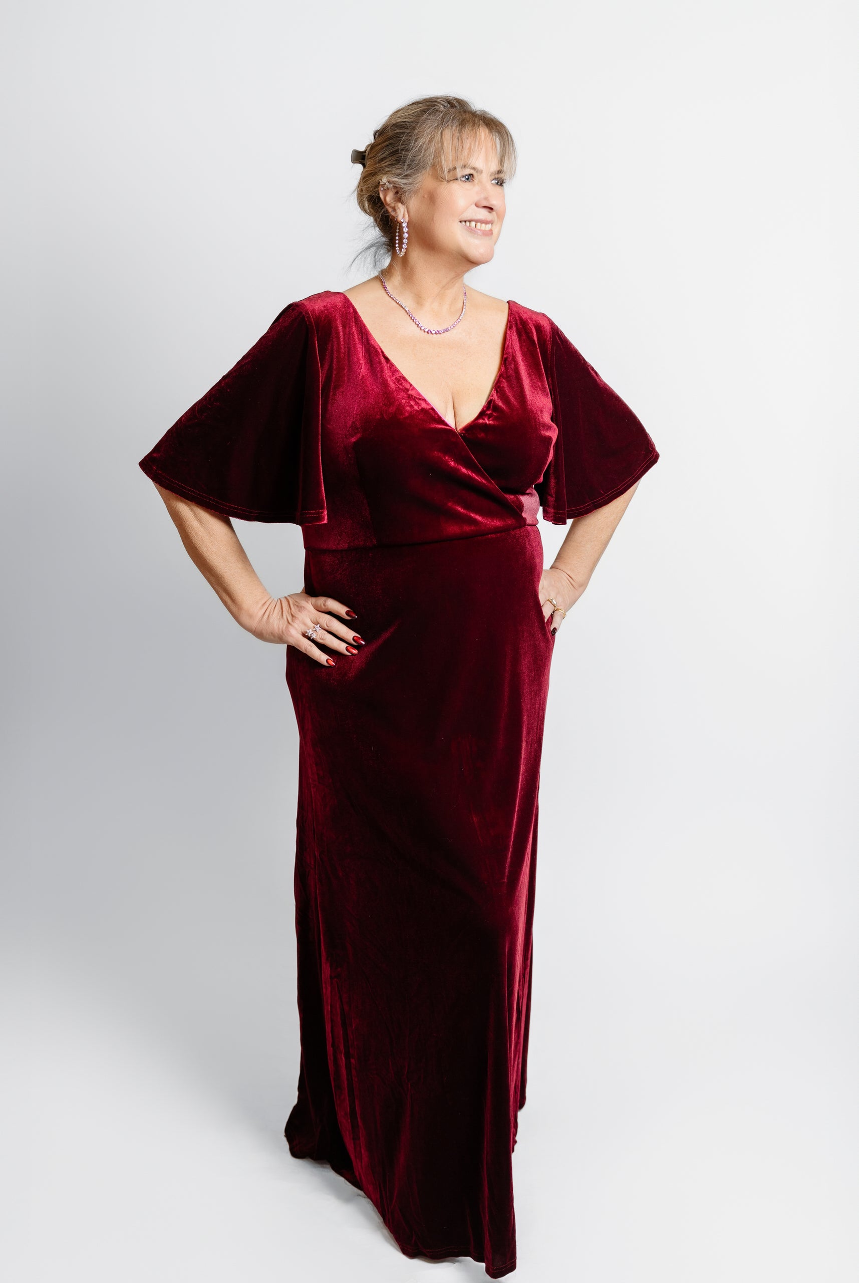 Velvet Flutter Sleeve Evening Gown