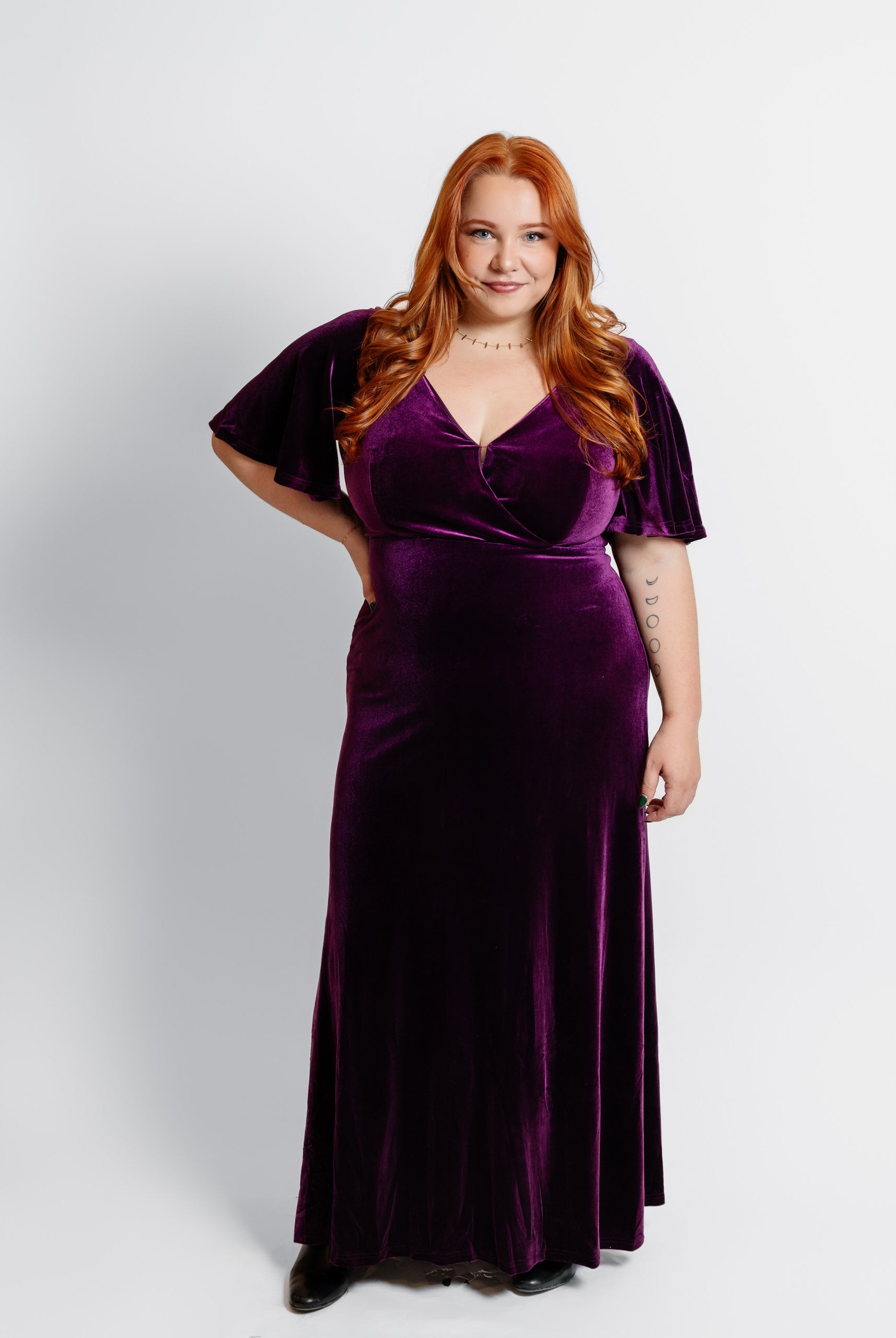 Velvet Flutter Sleeve Evening Gown
