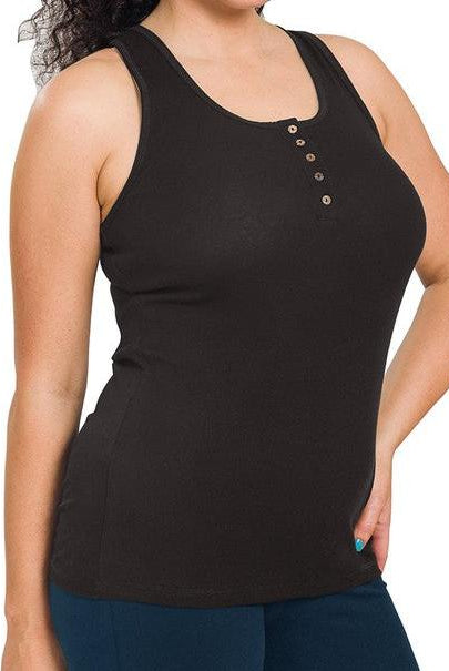 Button Closure Ribbed Racerback Tank