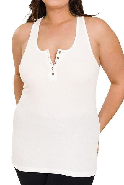 Button Closure Ribbed Racerback Tank
