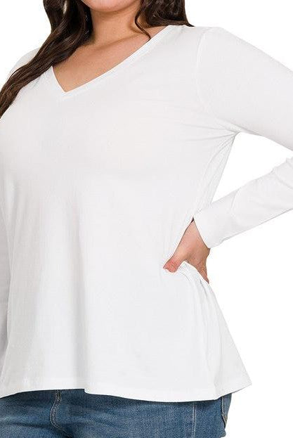 V-NECK long sleeve cotton T