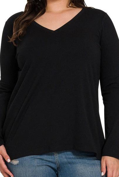V-NECK long sleeve cotton T