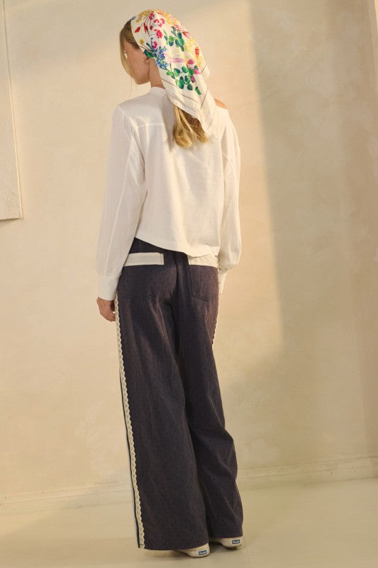 Washed Denim and Lace Pants