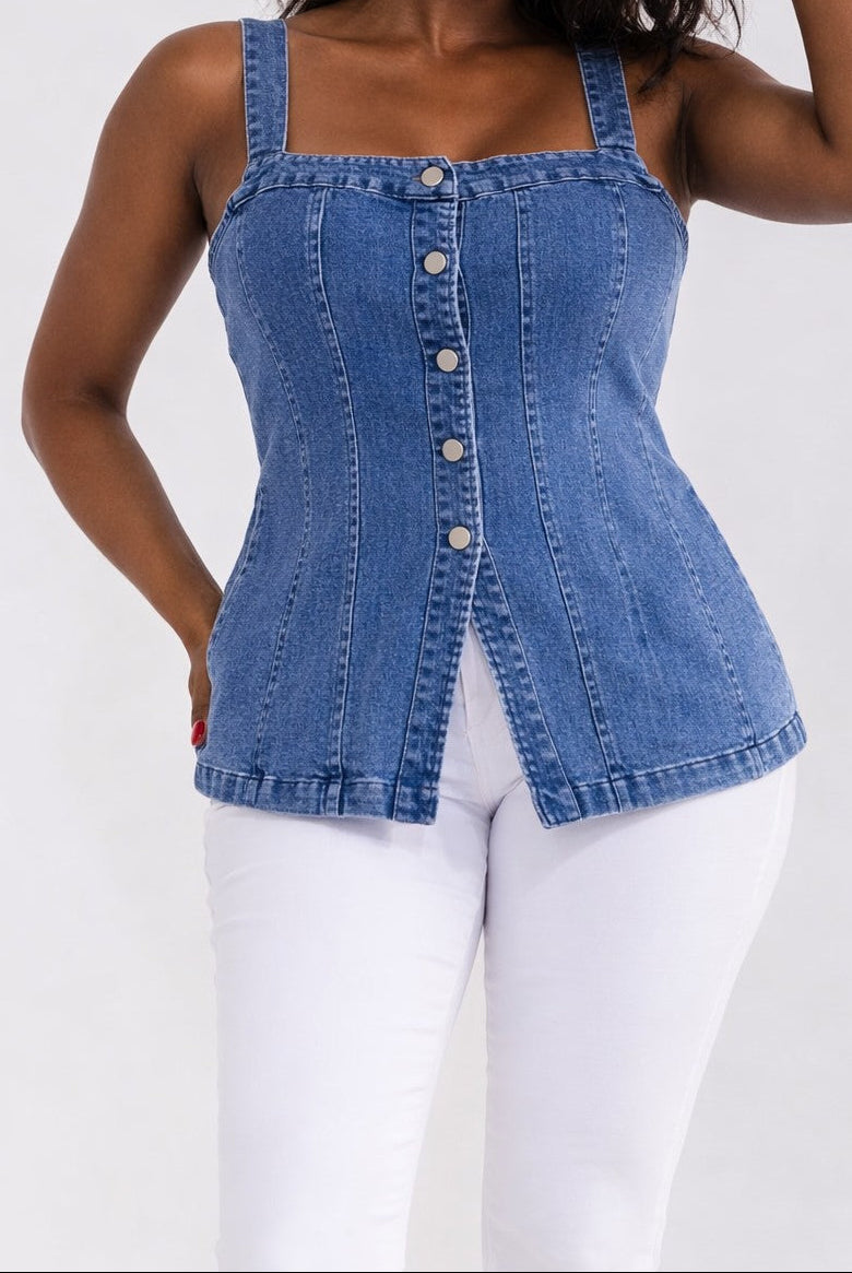 Denim Button Front Tank