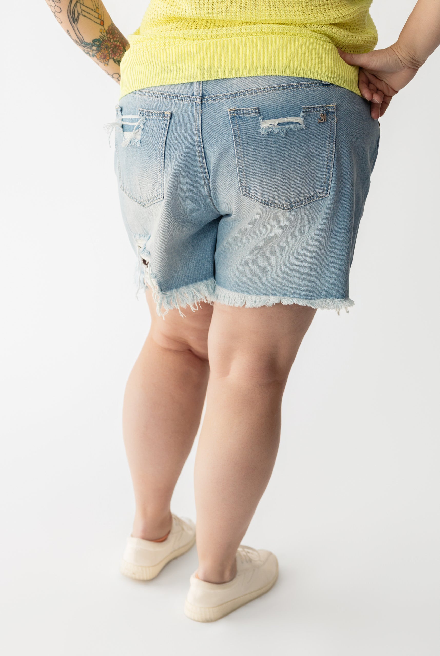 Light Wash Distressed Denim Shorts