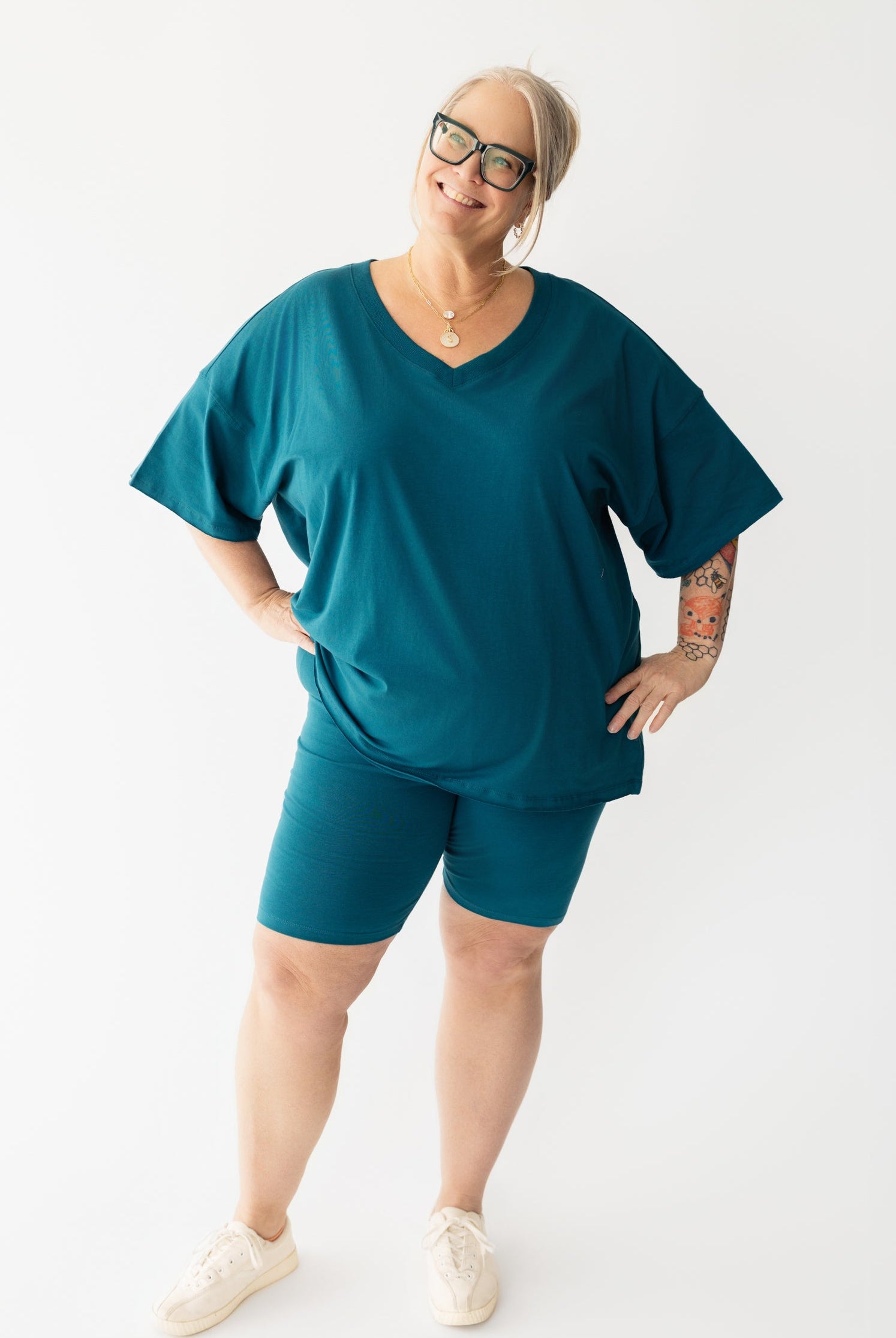 V-Neck Biker Short Set