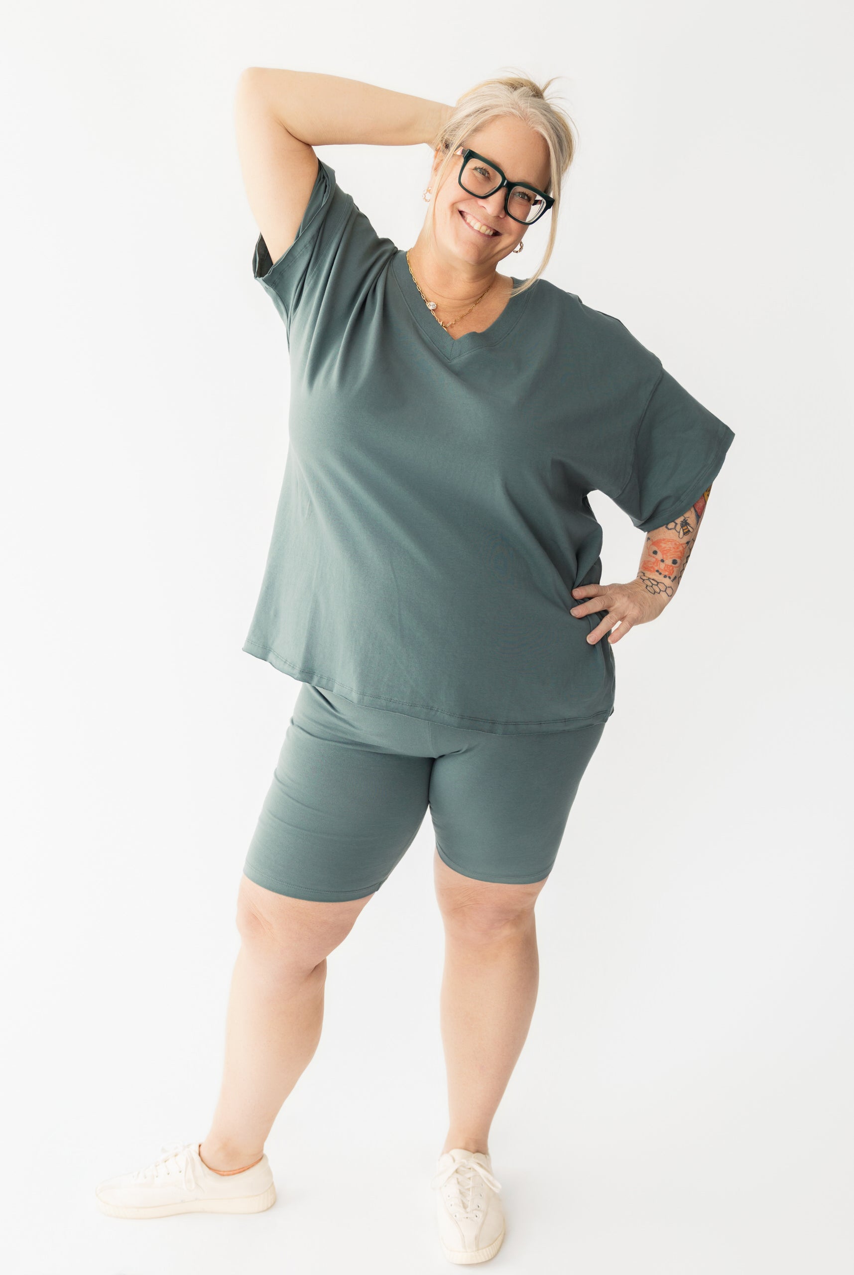 V-Neck Biker Short Set