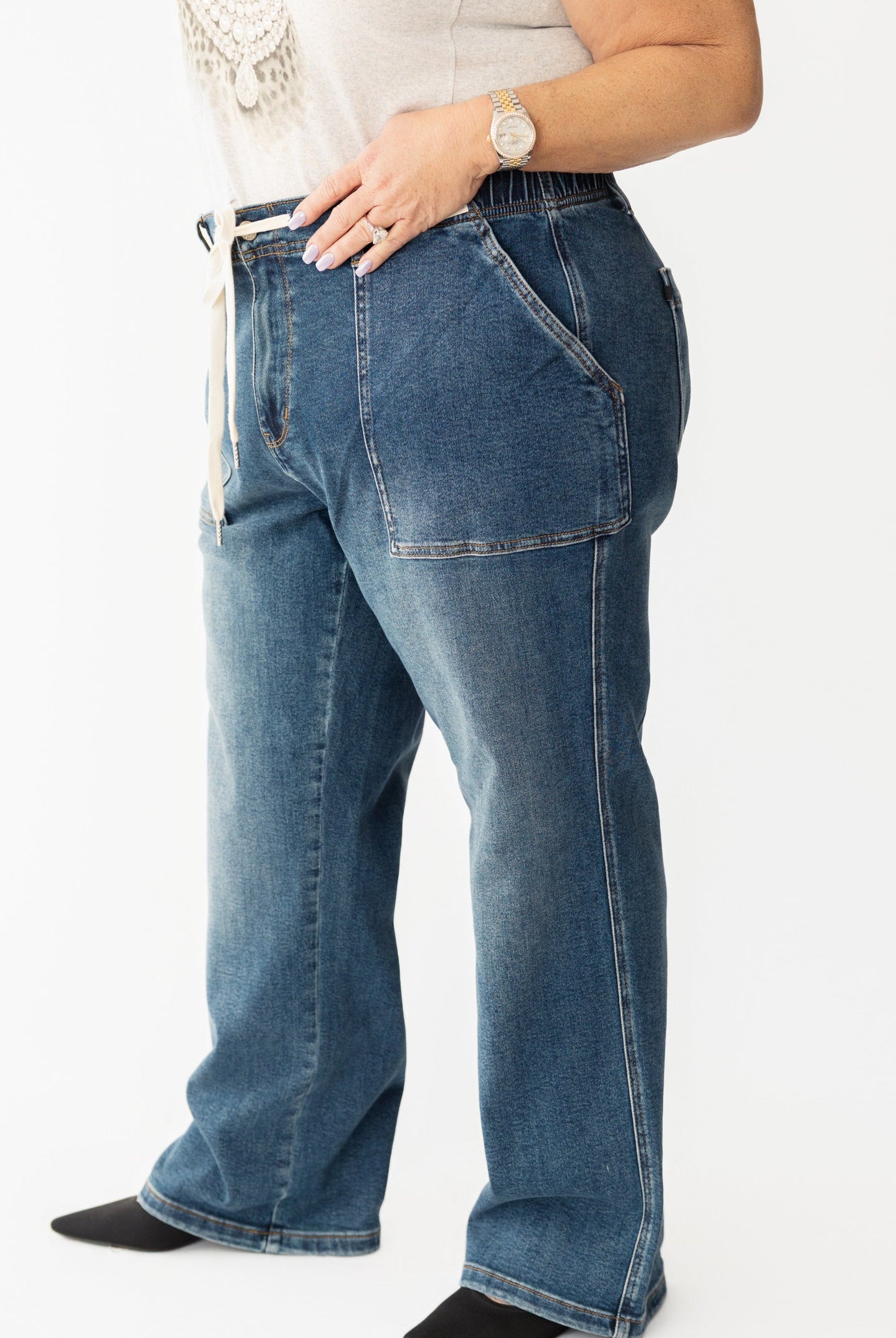 32" Judy Blue HW Drawstring Utility Pocket Wide
