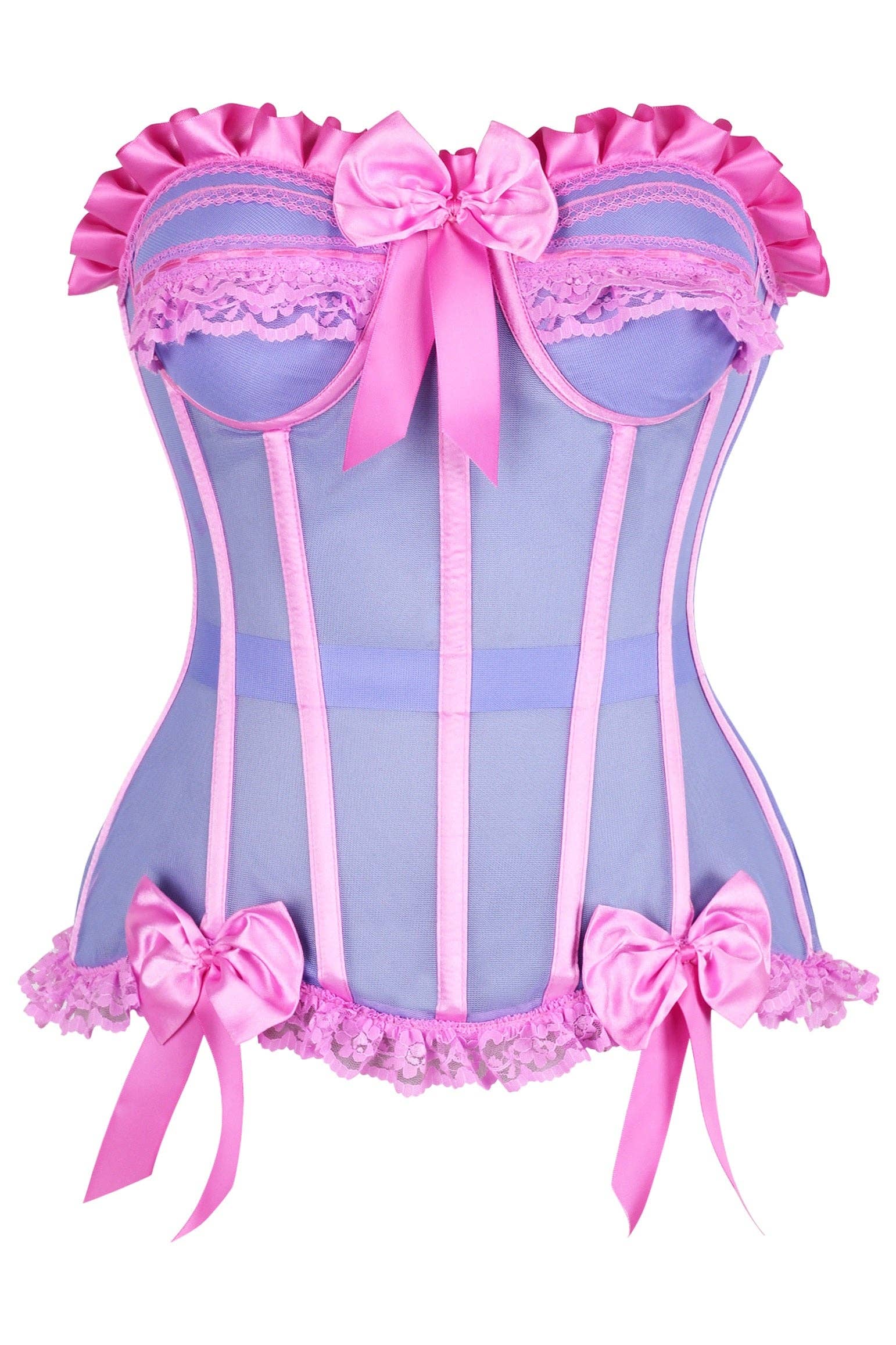 Top Drawer Steel Boned Purple/Pink Mesh Underwire Bustier Corset