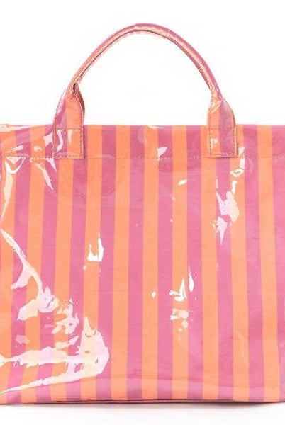 Large Striped Vinyl Tote Bag