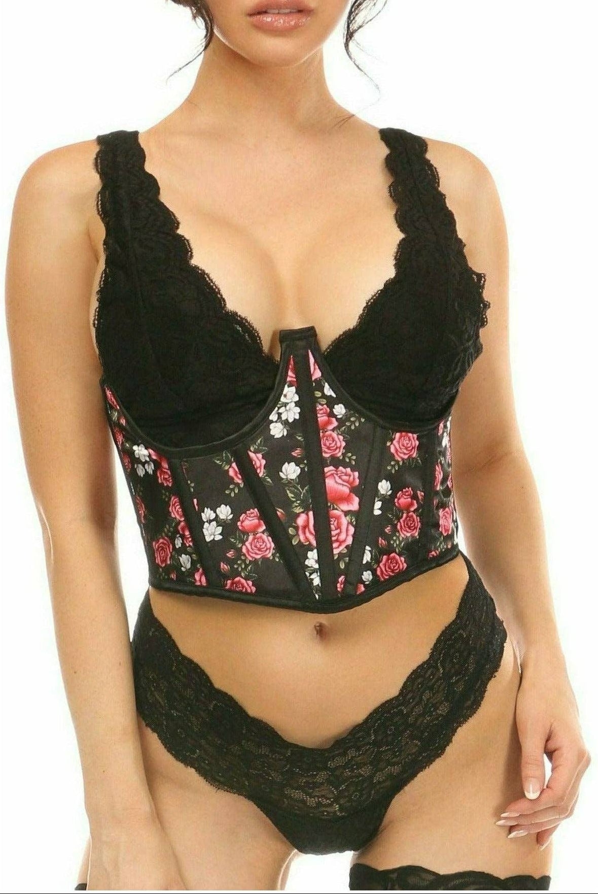 Lavish Floral Satin Open Cup Waist Cincher