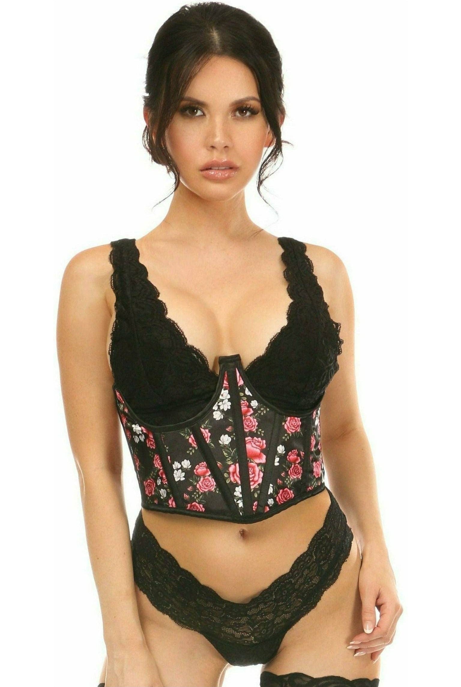 Lavish Floral Satin Open Cup Waist Cincher