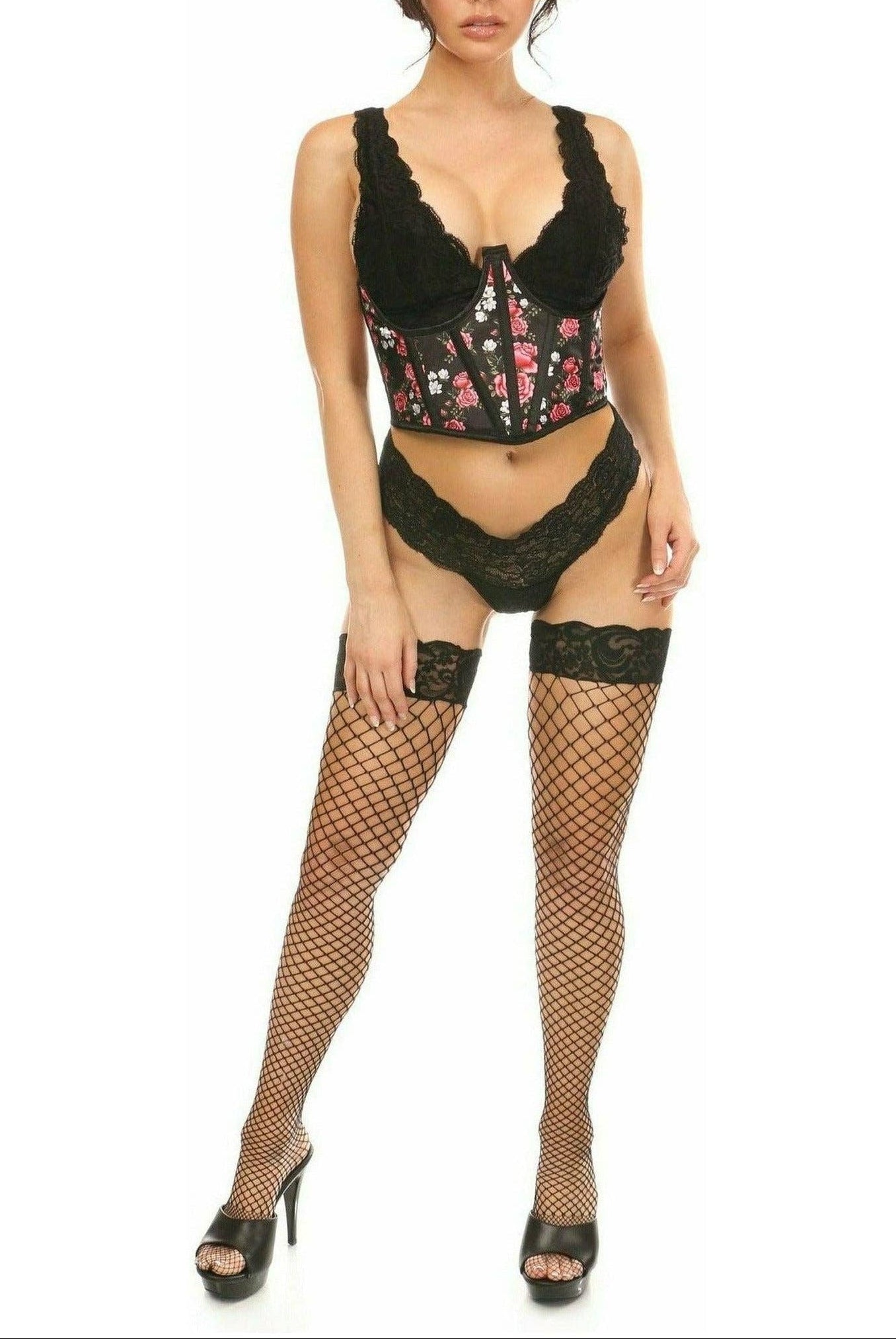 Lavish Floral Satin Open Cup Waist Cincher