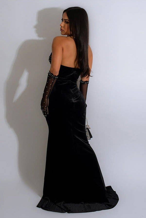 Halter Neck Thigh-Slit Maxi Dress