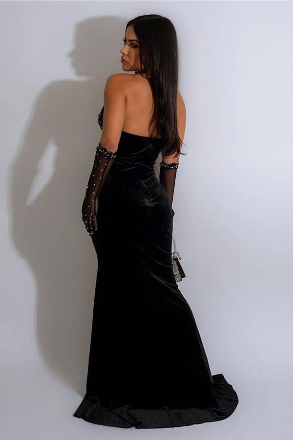 Halter Neck Thigh-Slit Maxi Dress