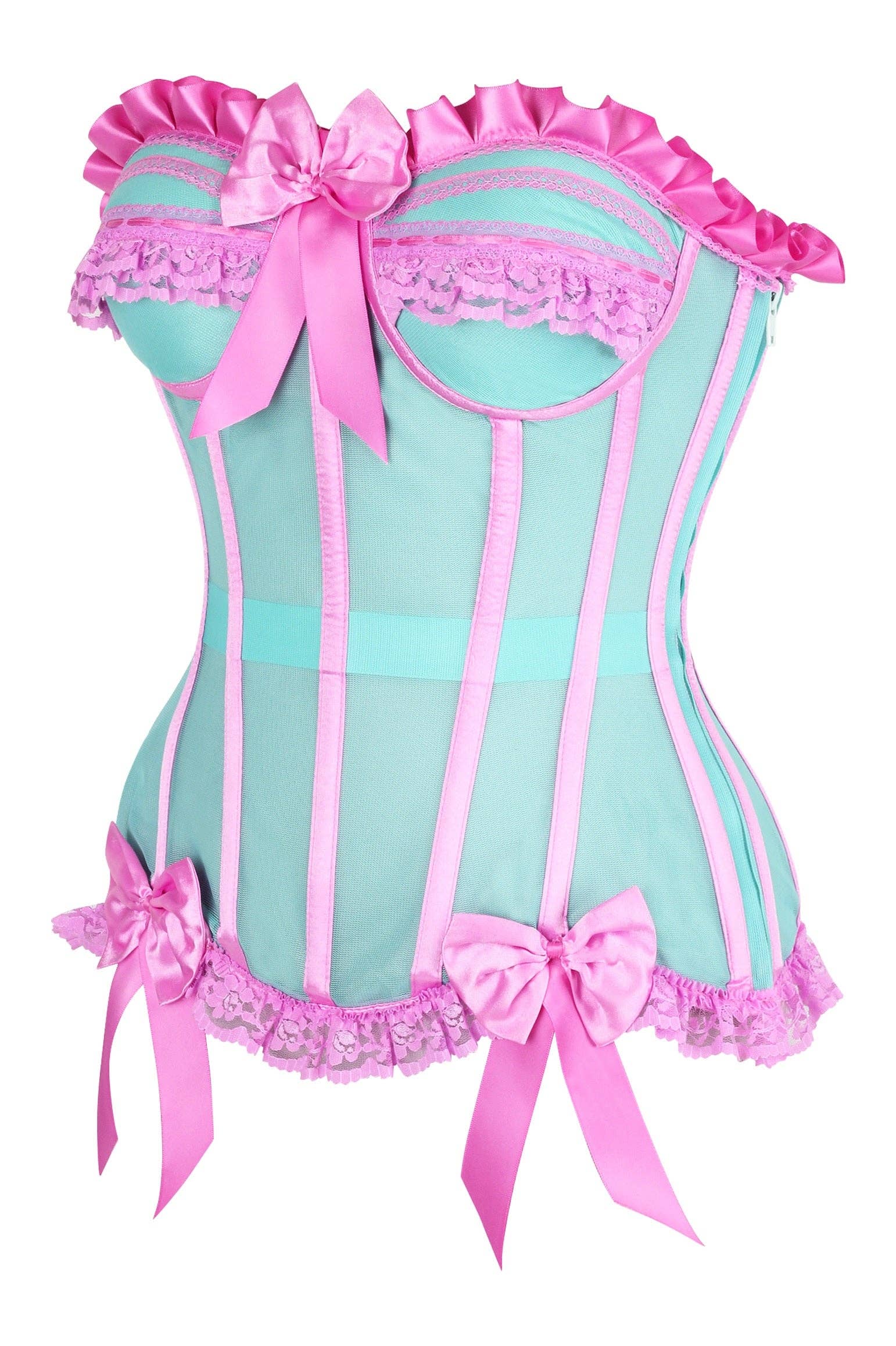 Top Drawer Steel Boned Mint/Pink Mesh Underwire Bustier Corset