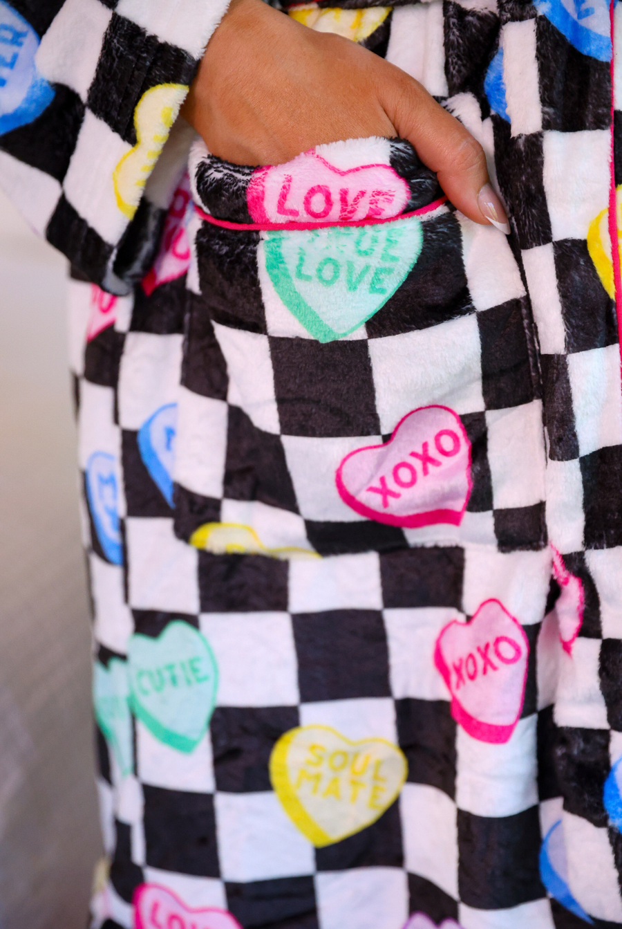 Legacy Lounge Robe- Checkered Conversation Hearts