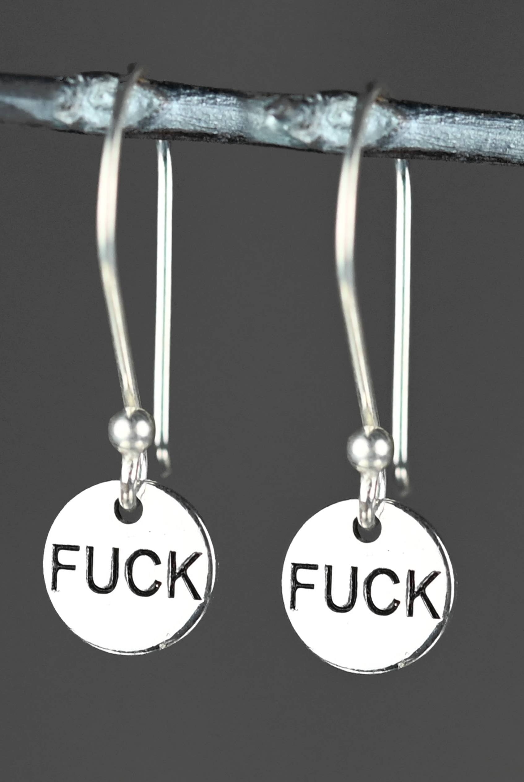 Tiny Fucks Hand Stamped Earrings
