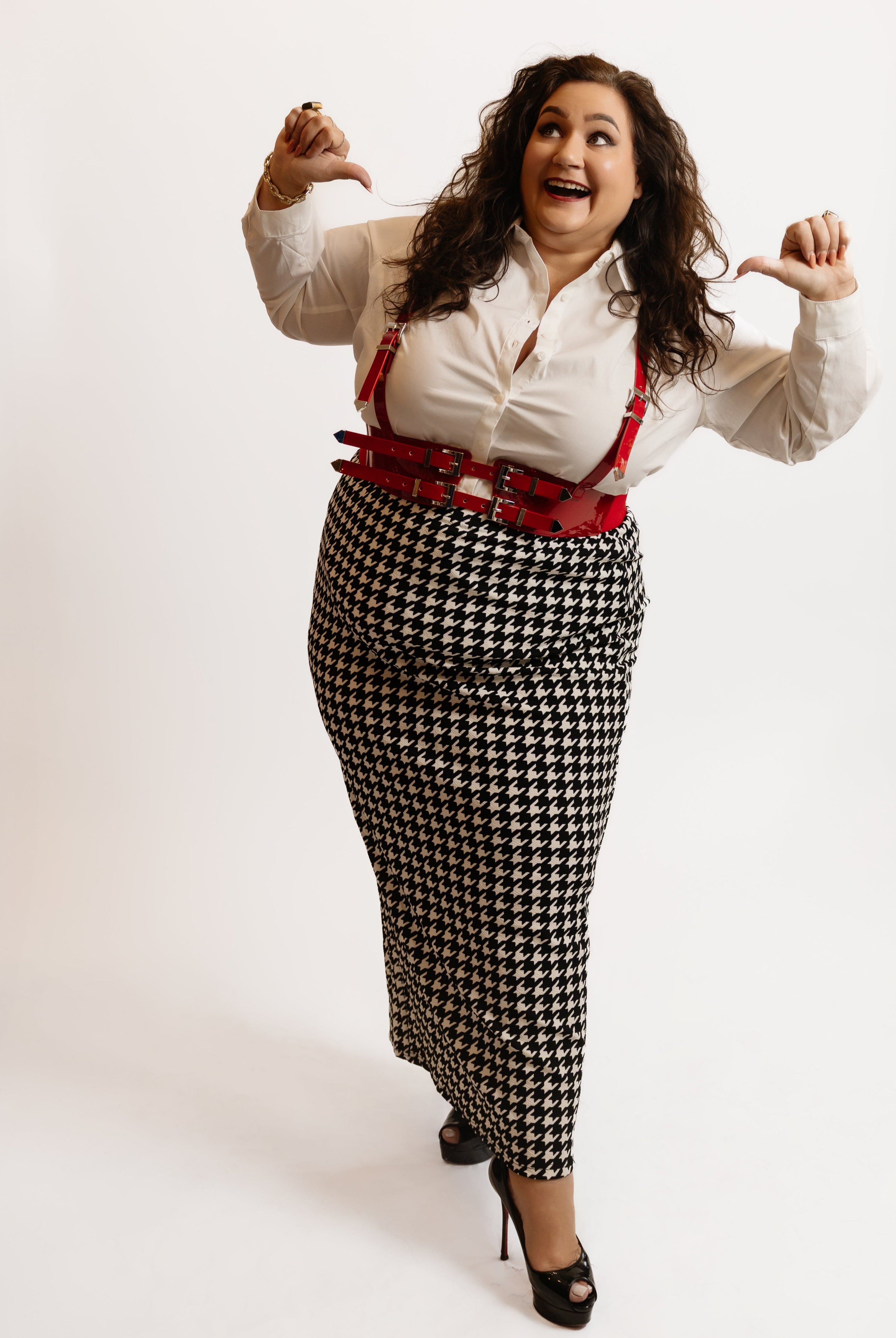 High-Waist Houndstooth Pencil Skirt