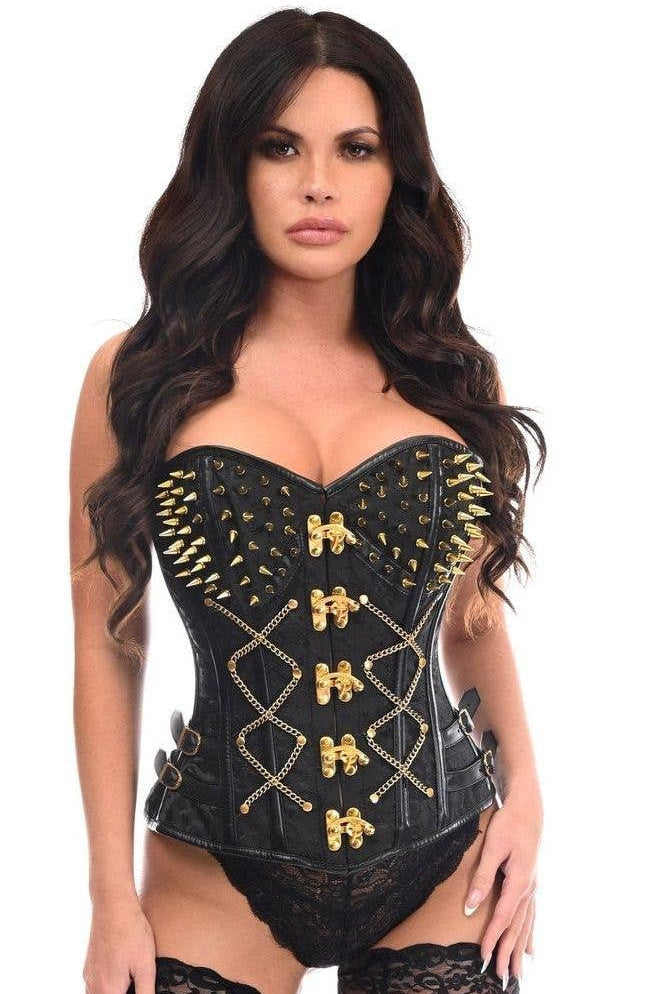 Black Brocade & Gold Spikes Steel Boned Corset