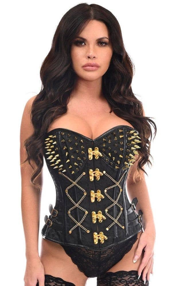 Black Brocade & Gold Spikes Steel Boned Corset