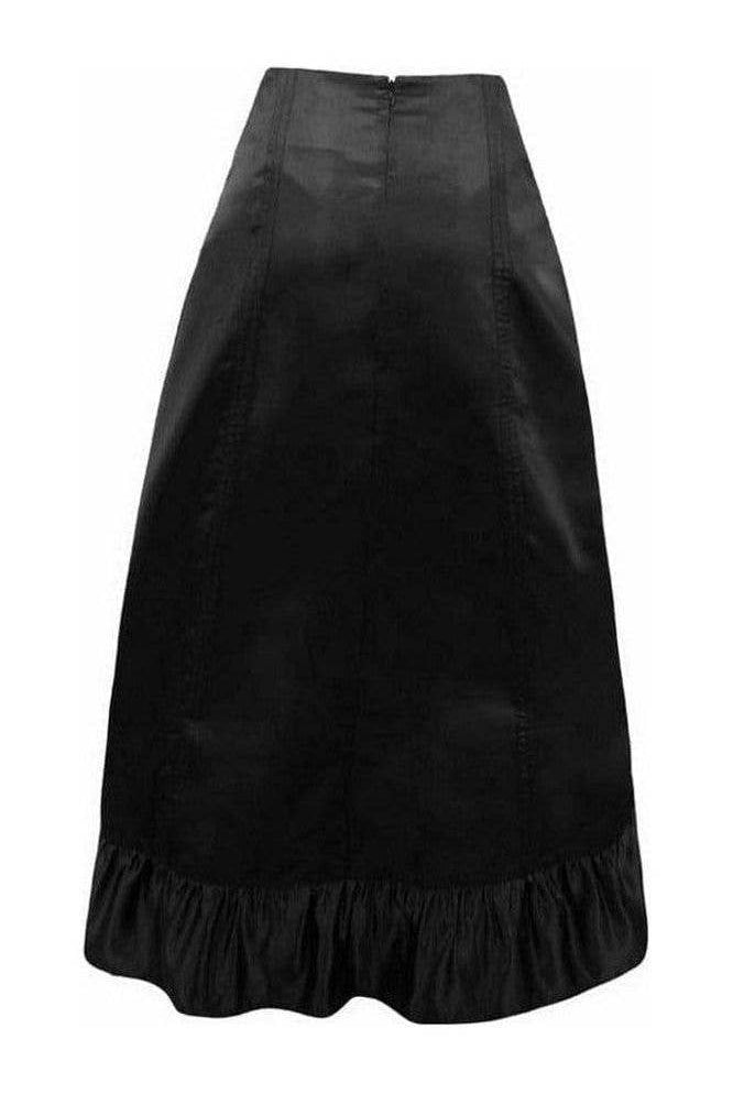 Black Satin Hi Low Ruched Ruffle Skirt