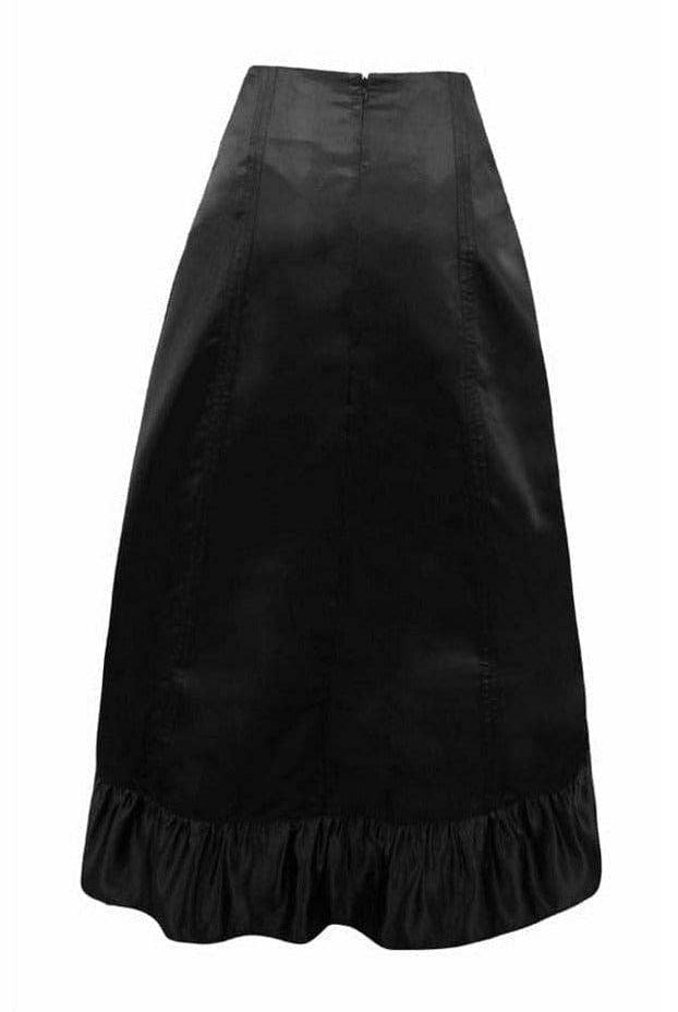 Black Satin Hi Low Ruched Ruffle Skirt