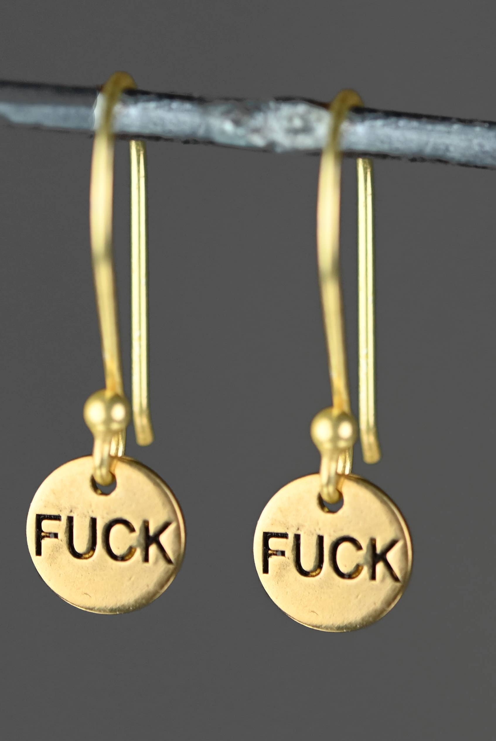 Tiny Fucks Hand Stamped Earrings