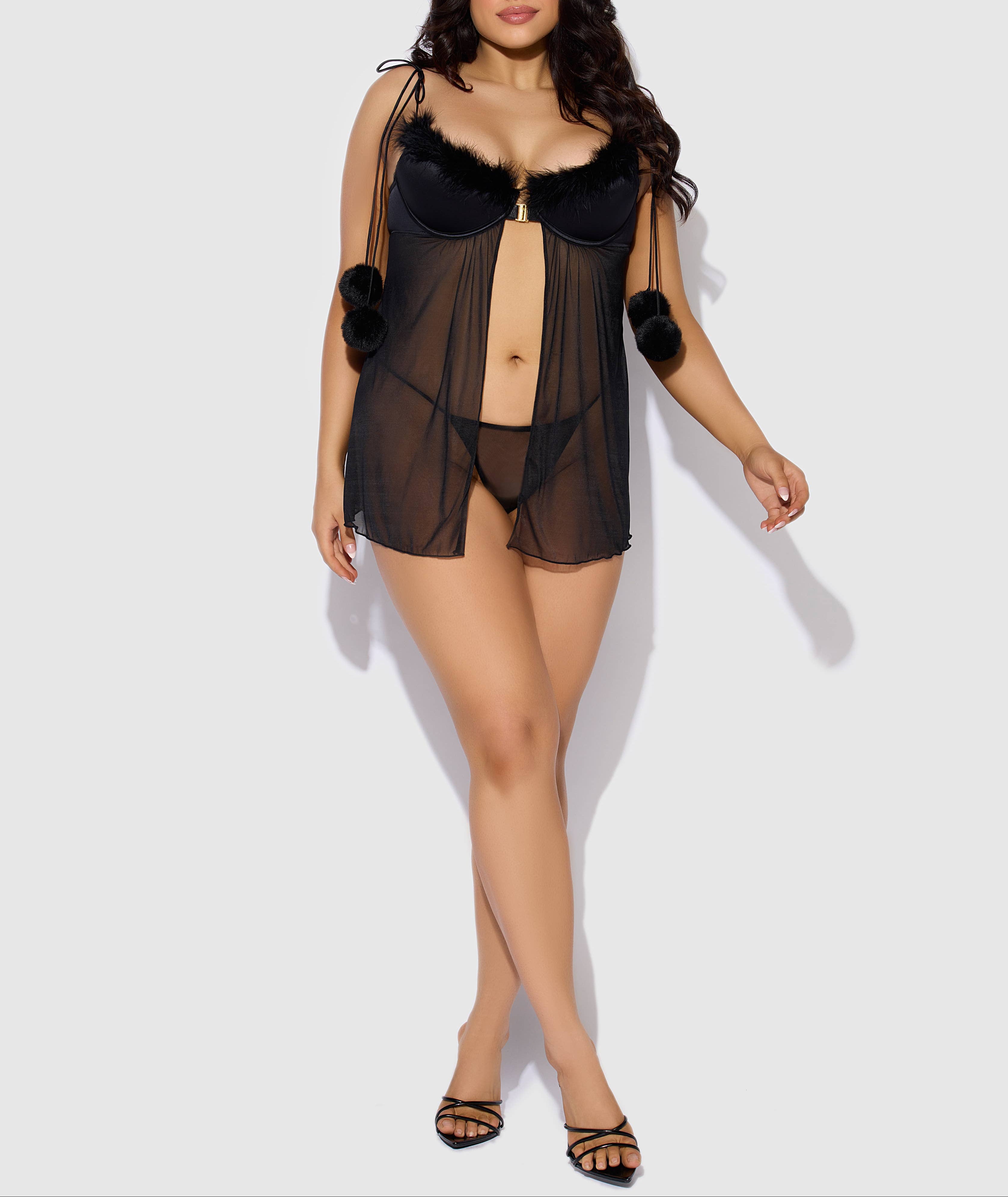 Marilyn Marabou & Mesh Babydoll & G-String Set