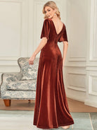 Velvet Flutter Sleeve Evening Gown