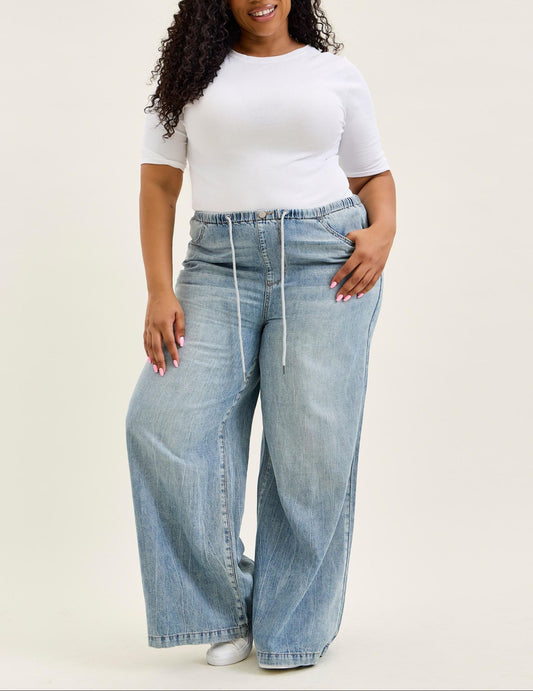 30" Judy Blue HW Drawstring Featherweight Palazzo