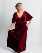 Velvet Flutter Sleeve Evening Gown