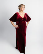 Velvet Flutter Sleeve Evening Gown