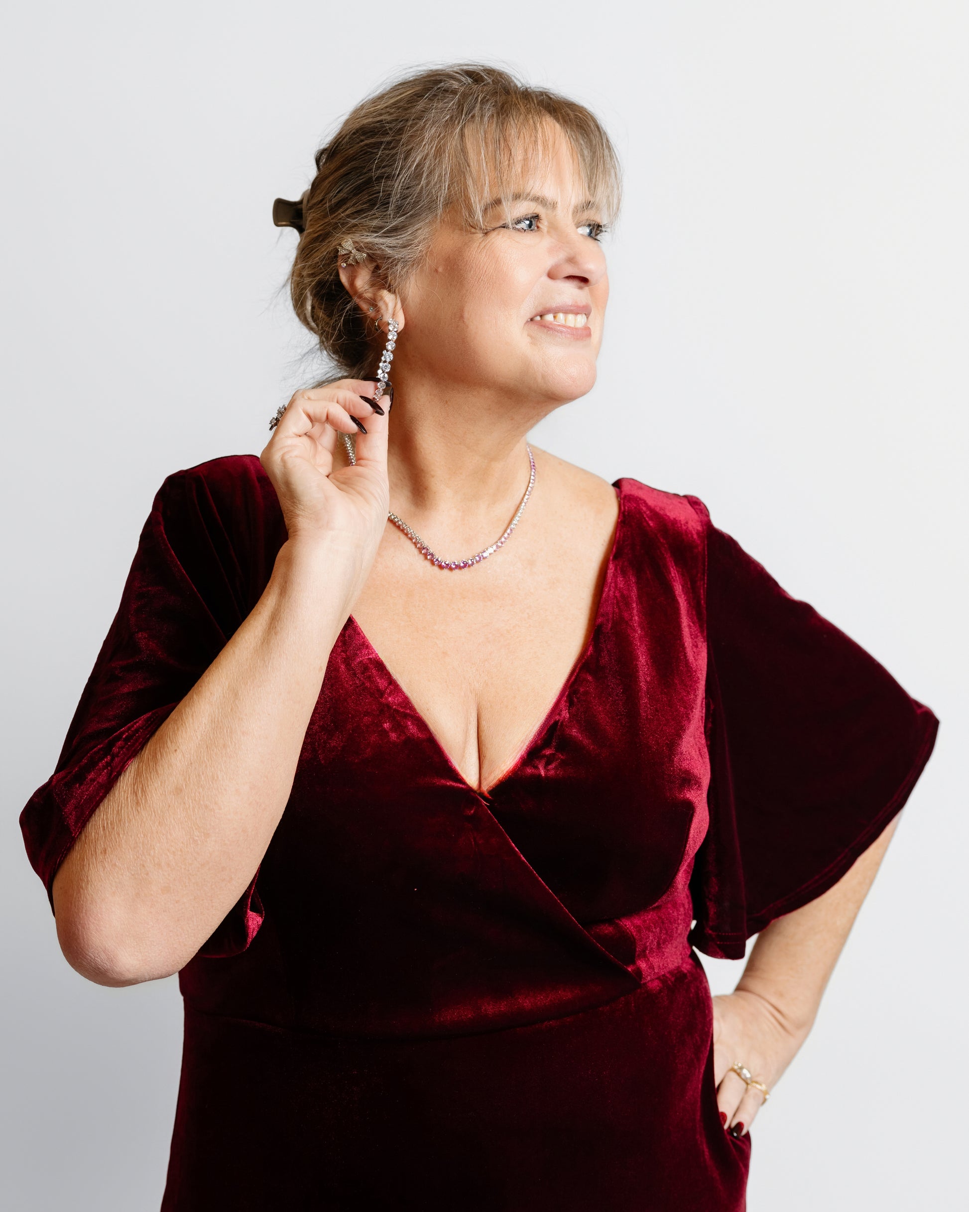 Velvet Flutter Sleeve Evening Gown