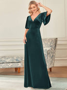 Velvet Flutter Sleeve Evening Gown
