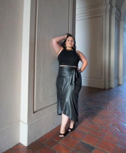 Faux Leather Wrap Skirt