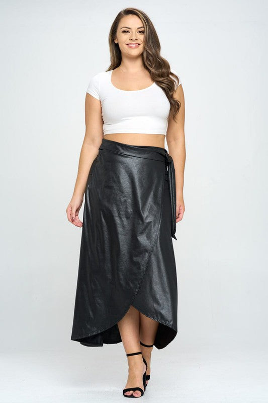 Faux Leather Wrap Skirt