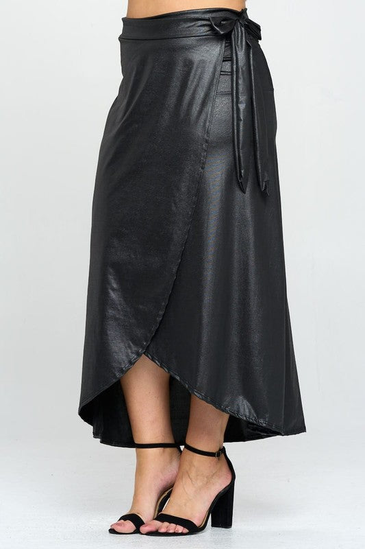 Faux Leather Wrap Skirt