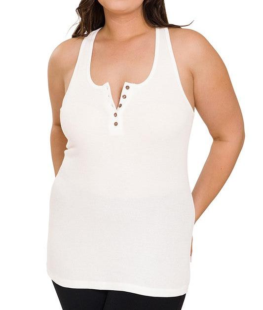 Button Closure Ribbed Racerback Tank
