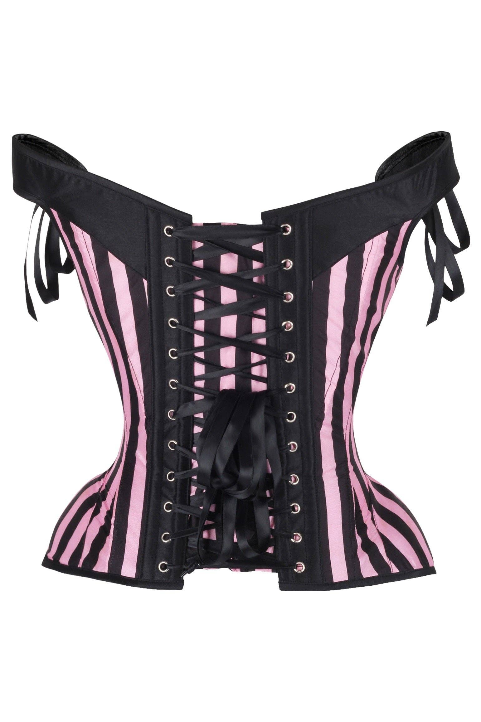 Top Drawer Pink/Black Striped Steel Boned Corset w/Straps