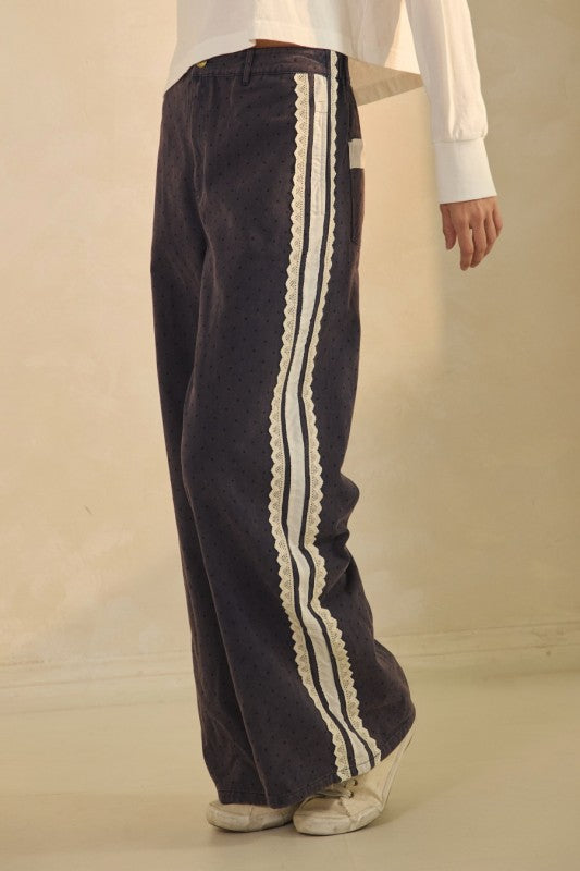 Washed Denim and Lace Pants