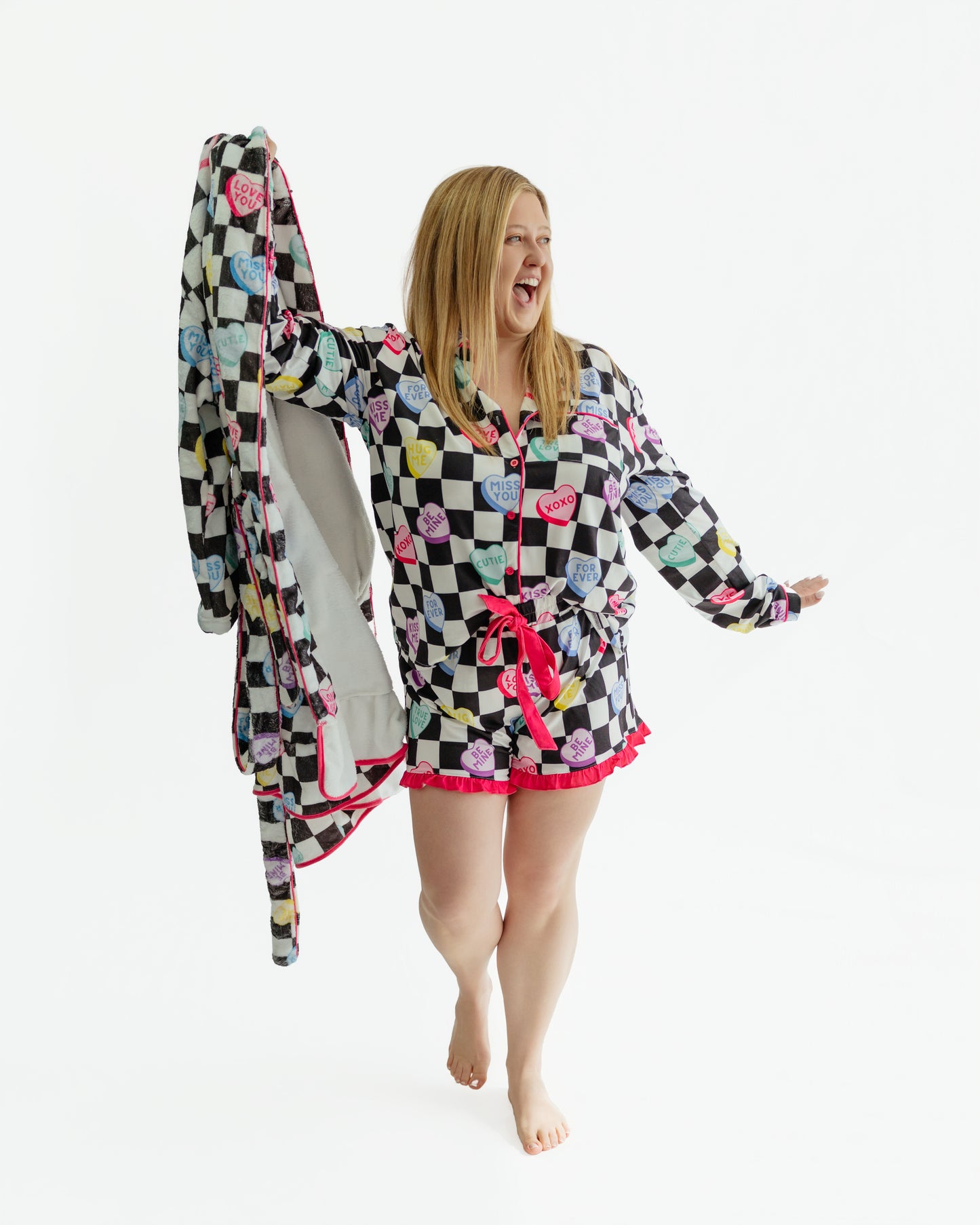 Legacy Lounge Robe- Checkered Conversation Hearts
