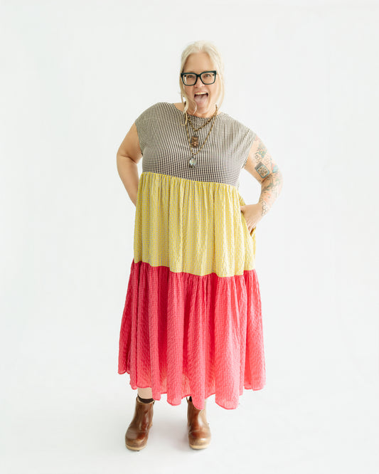 Color Block Gingham Dress