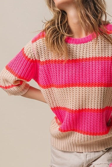 Short Sleeve Striped Sweater