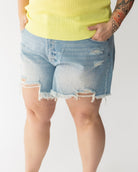 Light Wash Distressed Denim Shorts