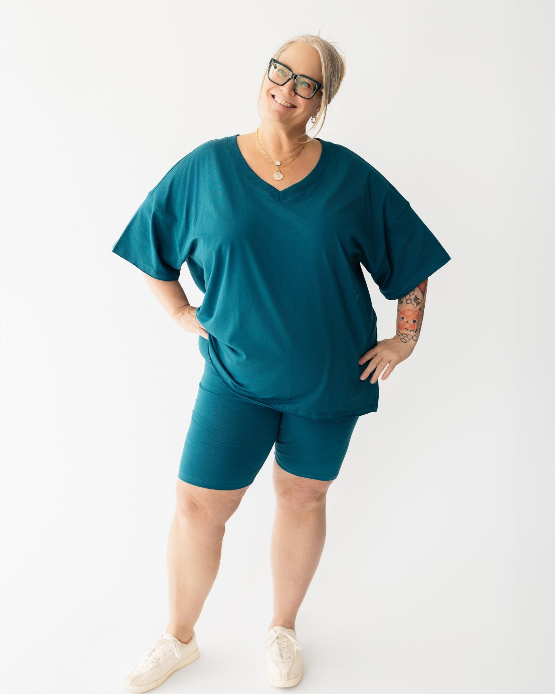 V-Neck Biker Short Set