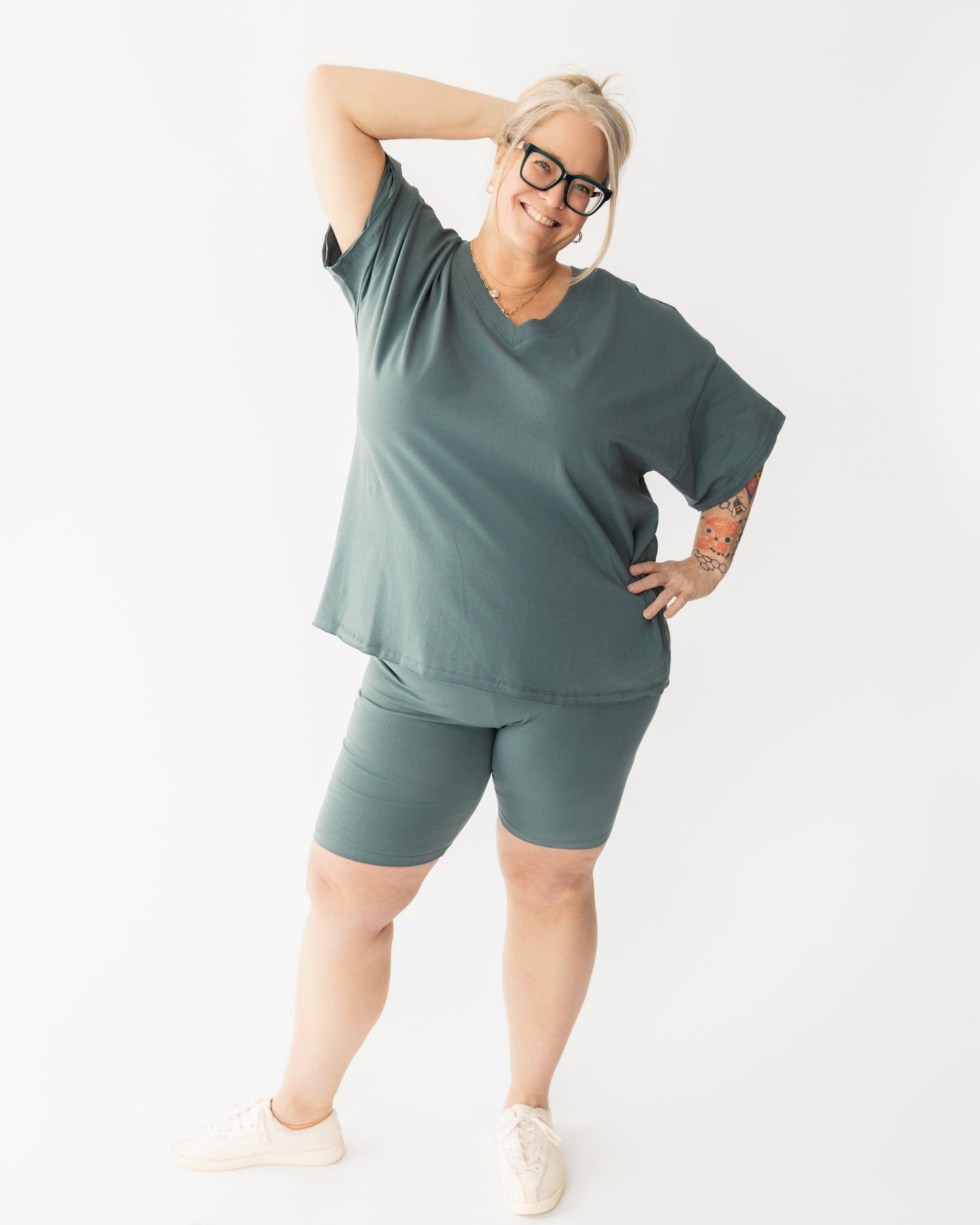 V-Neck Biker Short Set