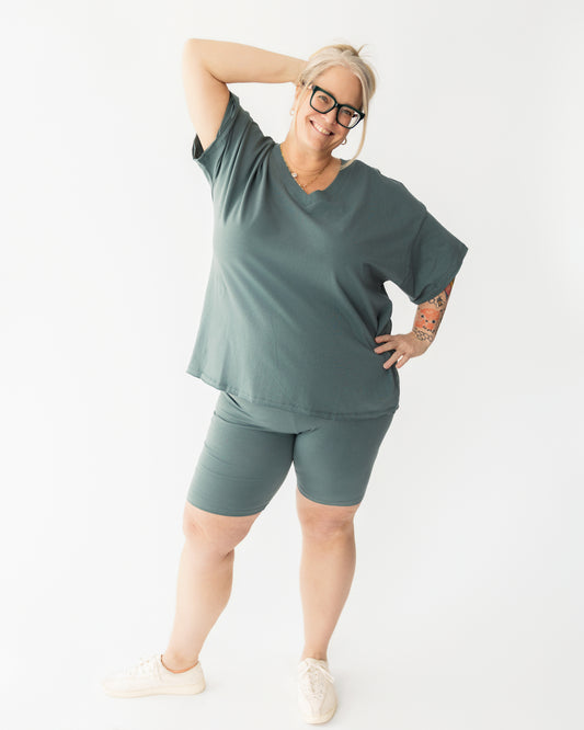 V-Neck Biker Short Set