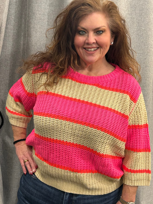 Short Sleeve Striped Sweater
